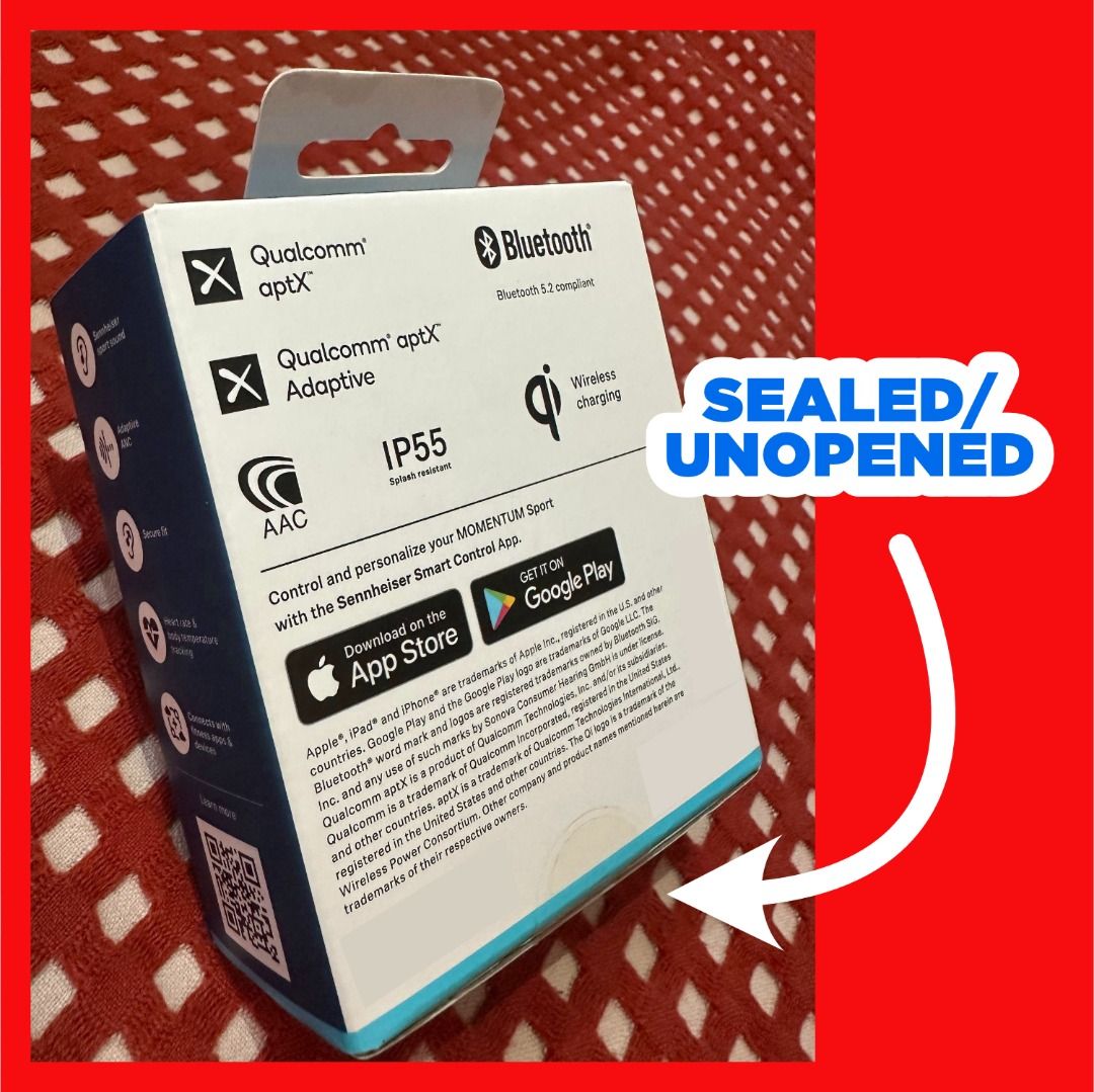 Sennheiser Momentum Sport Earbuds (Category: Headphones & Headsets) located in Pasig City. Submitted by bulak_boy (Listing ID 1466680296, Image 2). Description: - Condition: Brand new, unopened box - Premium Sound: Powered by Sennheiser with Qualcomm aptX support - Fitness Tracking: Built-in heart-rate monitoring - Active Noise Cancellation: Block out distractions during workouts or commutes - Durability: Sweat, water, and dust-proof build - Conv