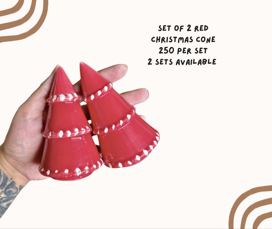 Set of 2 Red Christmas Tree/Cones (Category: Other Home Decor) located in Pasig City. Submitted by homeyvibesph (Listing ID 1466690254, Image 1). Description: Perfect for Christmas Village 2 pairs available .