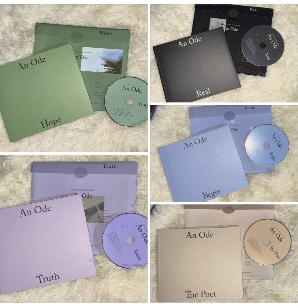 SEVENTEEN An Ode Album Complete Set (Category: CDs & DVDs) located in Caloocan City. Submitted by strawbaeriejeon (Listing ID 1466591811, Image 1). Description: hellooo~! rehoming my extra albumsss 🥰🩵 COMPLETE "AN ODE" SET ✨ ₱ 1, 199 ~ ✨🎀 - inclus are postedd 🥰 - can do dop! - x sensi sa outbox 🥹 if tingi: ₱239 eachh ~ 🎀 loc: caloocan mop: gcash mod: j&t and lalamove.
