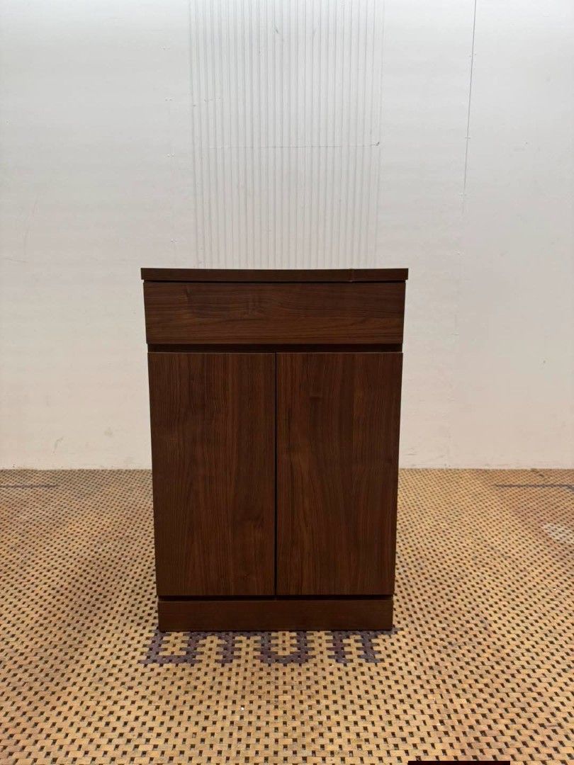 Side Drawer (Category: Shelves, Cabinets & Racks) located in Meycauayan. Submitted by marygracecasimiro (Listing ID 1466773574, Image 1). Description: Wooden 2-Door and Drawer Side Cabinet Price: 5,200 L23 x W16 x H35 In good condition🩷.