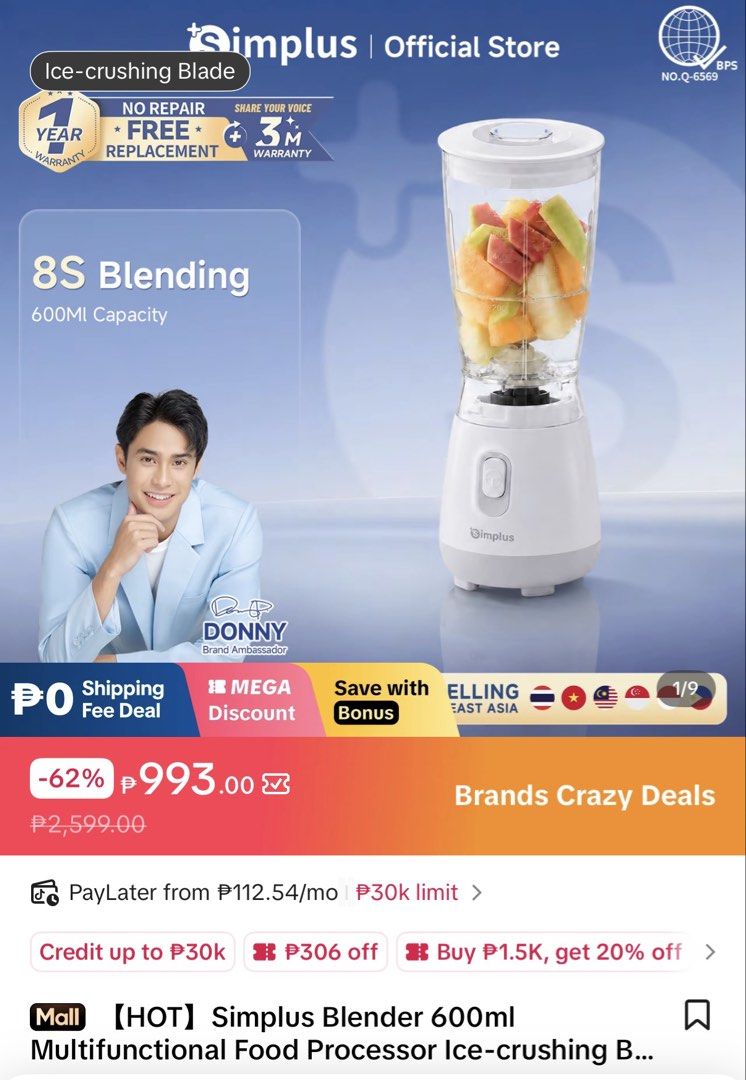 SIMPLUS — BLENDER (Category: Other Kitchenware & Tableware) located in Makati City. Submitted by sophiajoyb (Listing ID 1466614228, Image 3). Description: RFS: decluterring to NO ISSUE (price is negotiable for sure buyer) — no box — like new — 100% working delivery/pick-up: near MRT Magallanes.