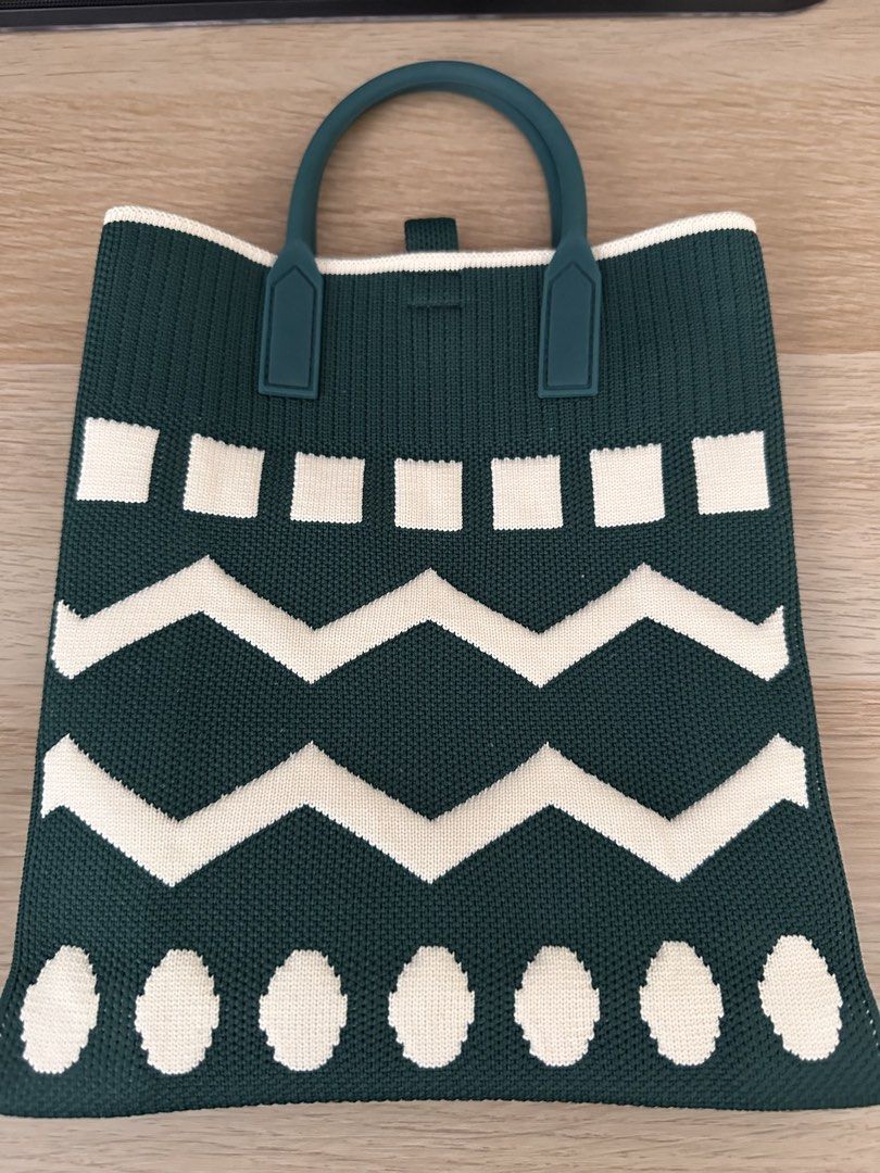 Dark Green Geometric Knitted Tote Bag | Chevron & Polka Dot Pattern (Category: Tote Bags) located in Mandaluyong City. Submitted by deerselu (Listing ID 1466608509, Image 1). Description: .