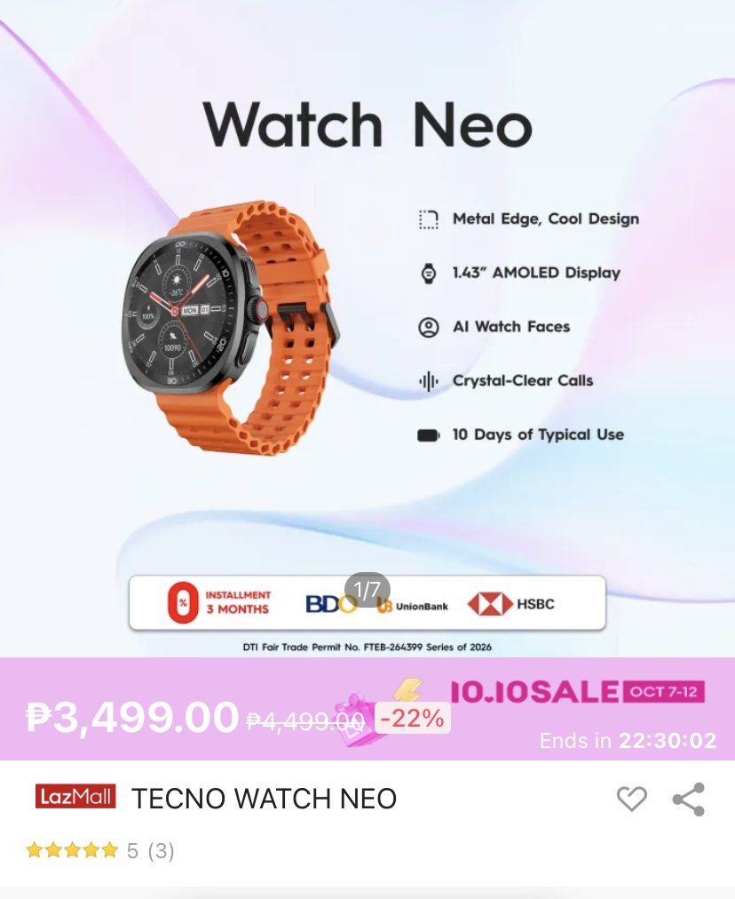 Smart Watch (Category: Men's Watches) located in Manila. Submitted by konniiishiwa (Listing ID 1466711996, Image 2). Description: Brand new! No issue! Location: North Caloocan Mop: Gcash Mod: Lalamove.