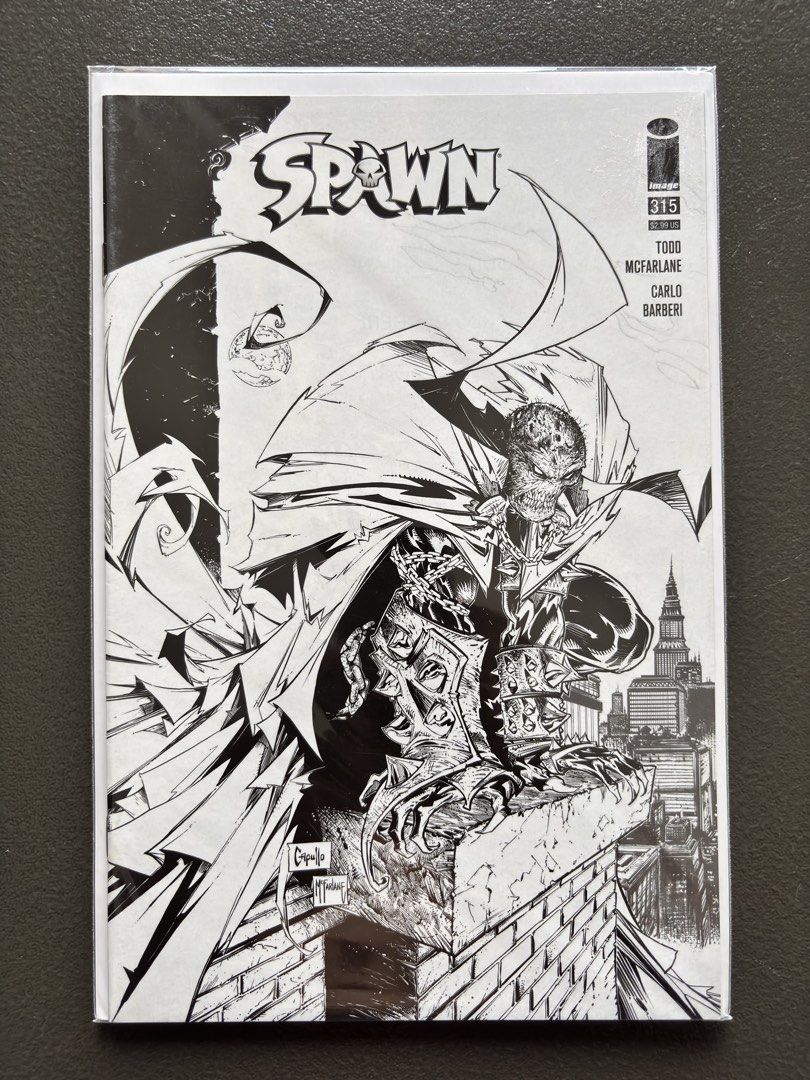 Spawn #315 Cover E Black & White Variant (2021) by Greg Capullo & Todd McFarlane (Category: Comics & Manga) located in Naga. Submitted by dearyesteryear (Listing ID 1466765622, Image 2). Description: FOR SALE: Spawn #315 Cover E Black & White Variant (2021) by Greg Capullo & Todd McFarlane Message me if you’re interested in this one or have a reasonable offer. I’d be happy to help. CLEAN, collector-owned copy. Bagged & boarded since acquisition. 