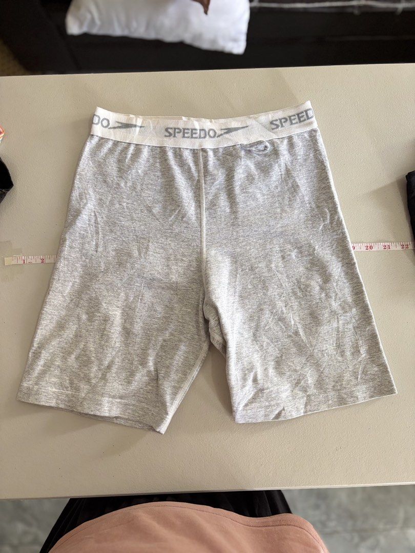 Speedo Style 901 Grey Boxer Shorts (Category: Activewear) located in Iloilo. Submitted by oddforest.c9c7d5 (Listing ID 1466742899, Image 1). Description: - Brand: Speedo (Style 901) - Size: Small(Large on tag) - Color: Grey - Material: Soft cotton blend - Design: Elastic waistband with all-over printed Speedo text, mid-thigh length - Condition: Clean, no tears or stains.