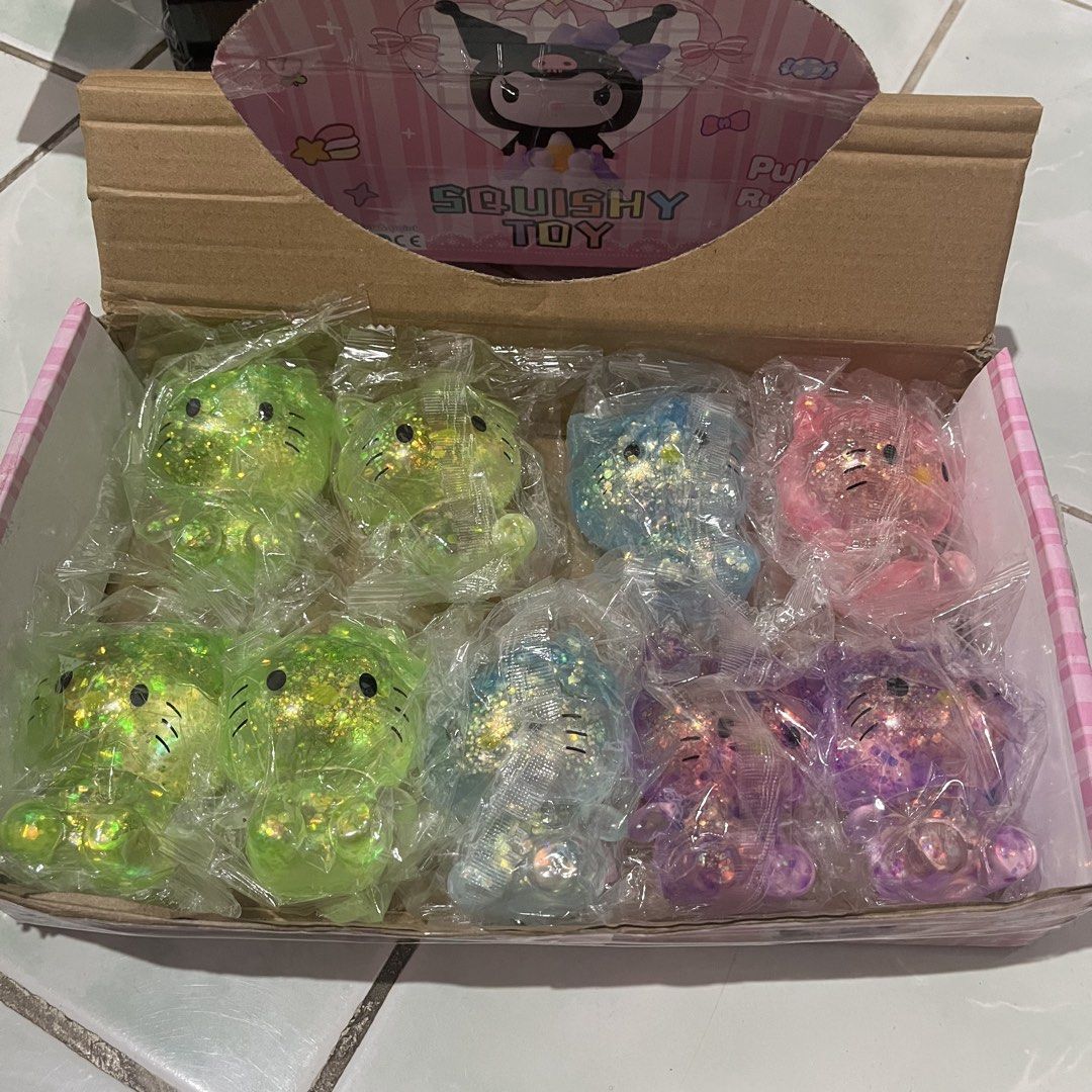 Squishy Toys For Take All (Category: Kids Toys) located in Santo Domingo. Submitted by rowspel (Listing ID 1466597638, Image 1). Description: - Assorted colorful squishy toys in green, blue, pink, and purple - Glittery and star-filled designs inside clear individual boxes or packaging - Perfect tactile toys for stress relief, sensory play, or fun - Multiple options available including individual boxes and boxed sets - Brand new and ready to ship 