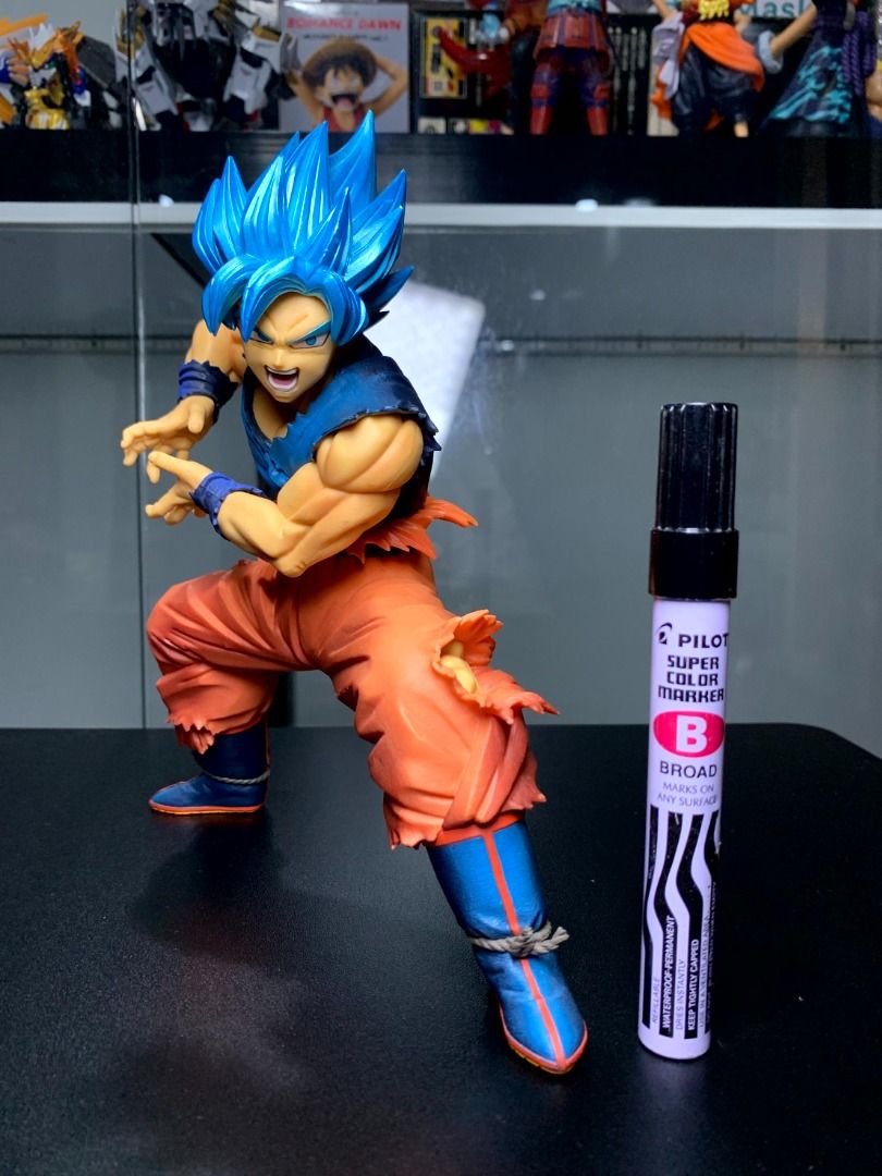 SSJ Goku Blue (Category: Figurines & Statues) located in Davao. Submitted by store.teamdenzhobbies (Listing ID 1466729557, Image 1). Description: INFO: Authentic, Loose MARKINGS: Body ISSUE: No foot support & minor scratches.