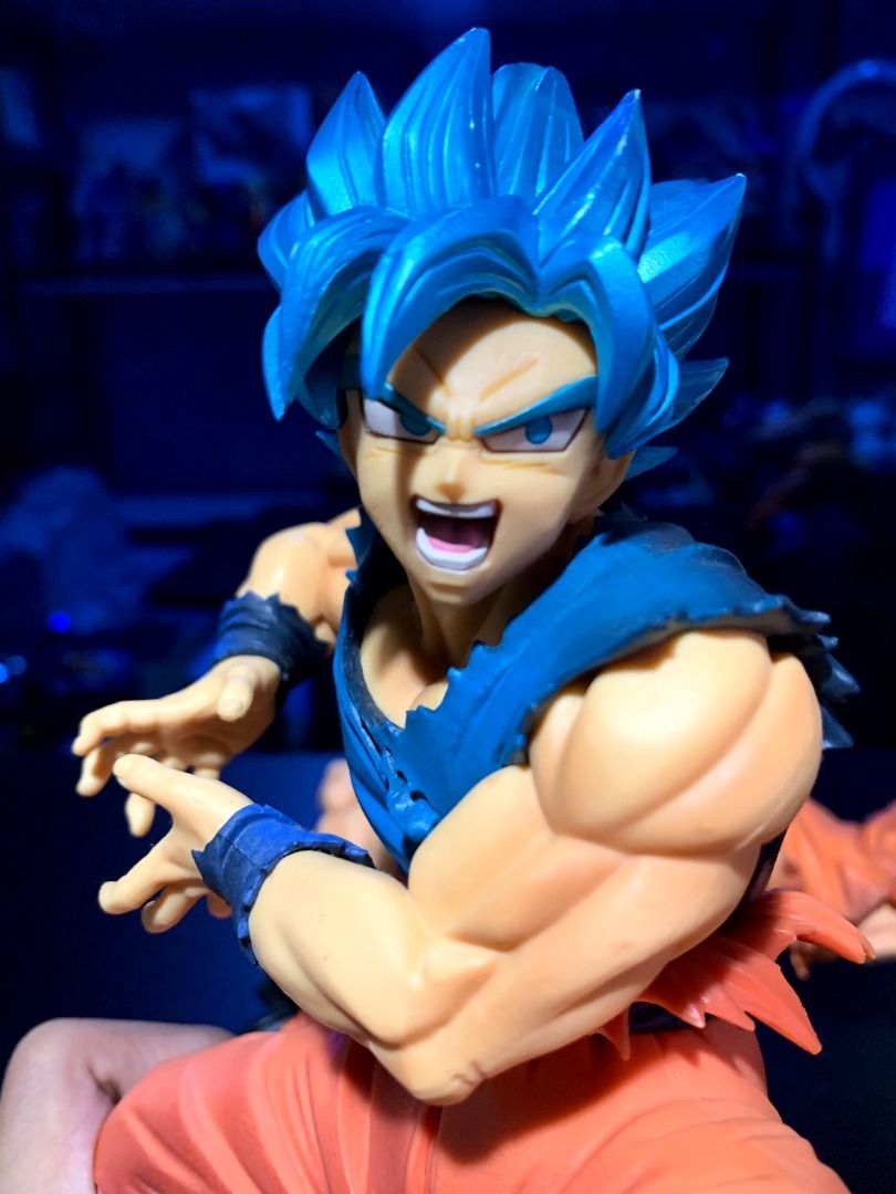 SSJ Goku Blue (Category: Figurines & Statues) located in Davao. Submitted by store.teamdenzhobbies (Listing ID 1466729557, Image 2). Description: INFO: Authentic, Loose MARKINGS: Body ISSUE: No foot support & minor scratches.