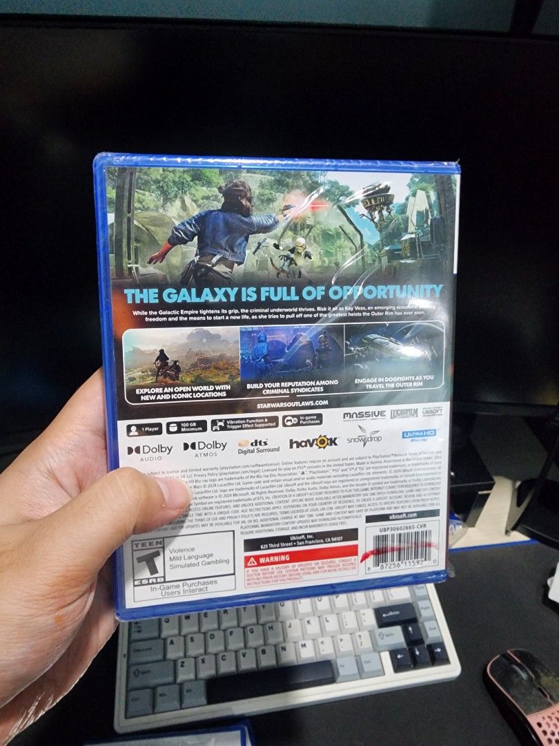 Star Wars Outlaws PS5 Game (Category: PlayStation) located in Quezon City. Submitted by kurtmilitante (Listing ID 1466703180, Image 2). Description: - Game: Star Wars Outlaws (PlayStation 5 / PS5) - Condition: Brand new, still sealed in original plastic wrapping - Format: Physical disc version by Ubisoft - Genre: Open-world action-adventure - Protagonist: Play as the cunning scoundrel Kay Vess - Shipping: Can do COD via LBC shouldered by the buye