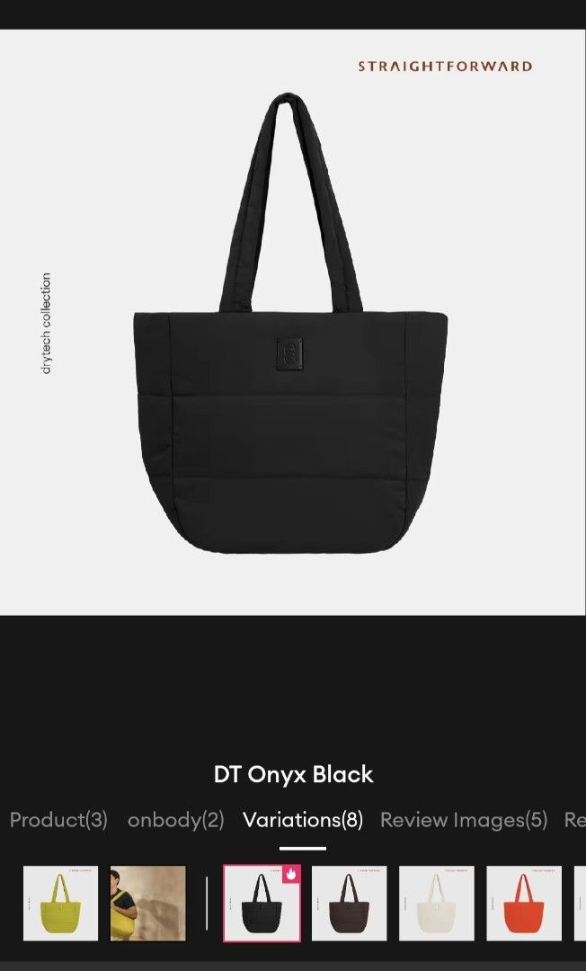 Straightforward Medium Haven Tote Bag Onyx Black (Category: Tote Bags) located in Pasay City. Submitted by holasunshine (Listing ID 1466698642, Image 1). Description: - Brand: Straightforward Haven Tote - Color: DT Onyx Black with sleek gunmetal hardware - Material: Durable, lightweight, and water-resistant DryTech fabric in a trendy quilted puff design - Capacity: Fits up to 16-inch laptops, notebooks, books, umbrellas, and tall tumblers - Stora