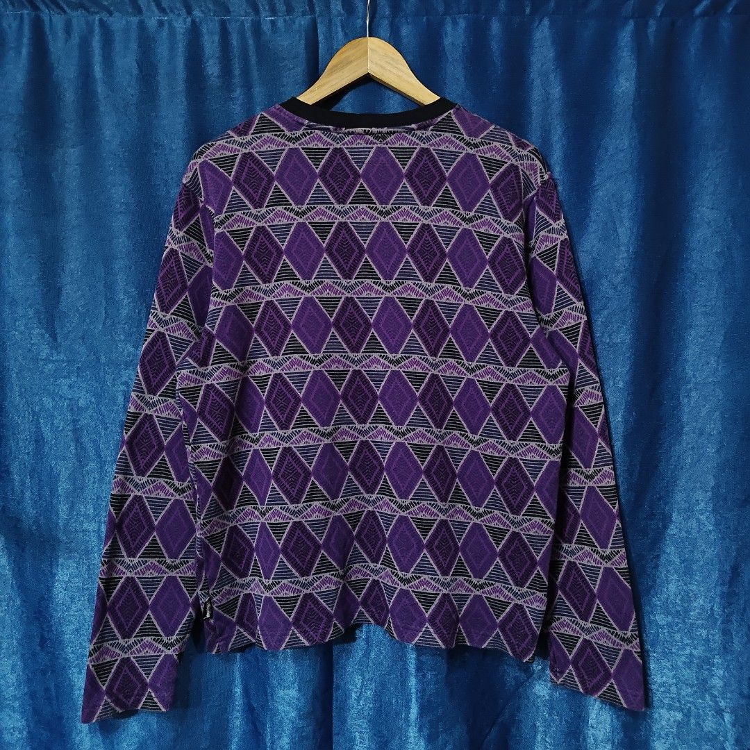 STUSSY AZTEC PATTERN CREWNECK (Category: Coats, Jackets and Outerwear) located in Makati City. Submitted by upcycled.closeth (Listing ID 1466615551, Image 2). Description: - Authentic Stussy product - Black & purple / long sleeve - Size: medium to semi large (men's) - Like new - Authentic - flaws: no flaws - Excellent condition - Need wash, fresh from bale - Features design of Stussy Aztec patten - Material: 100% cotton !!STILL NEGOTIABLE!!.