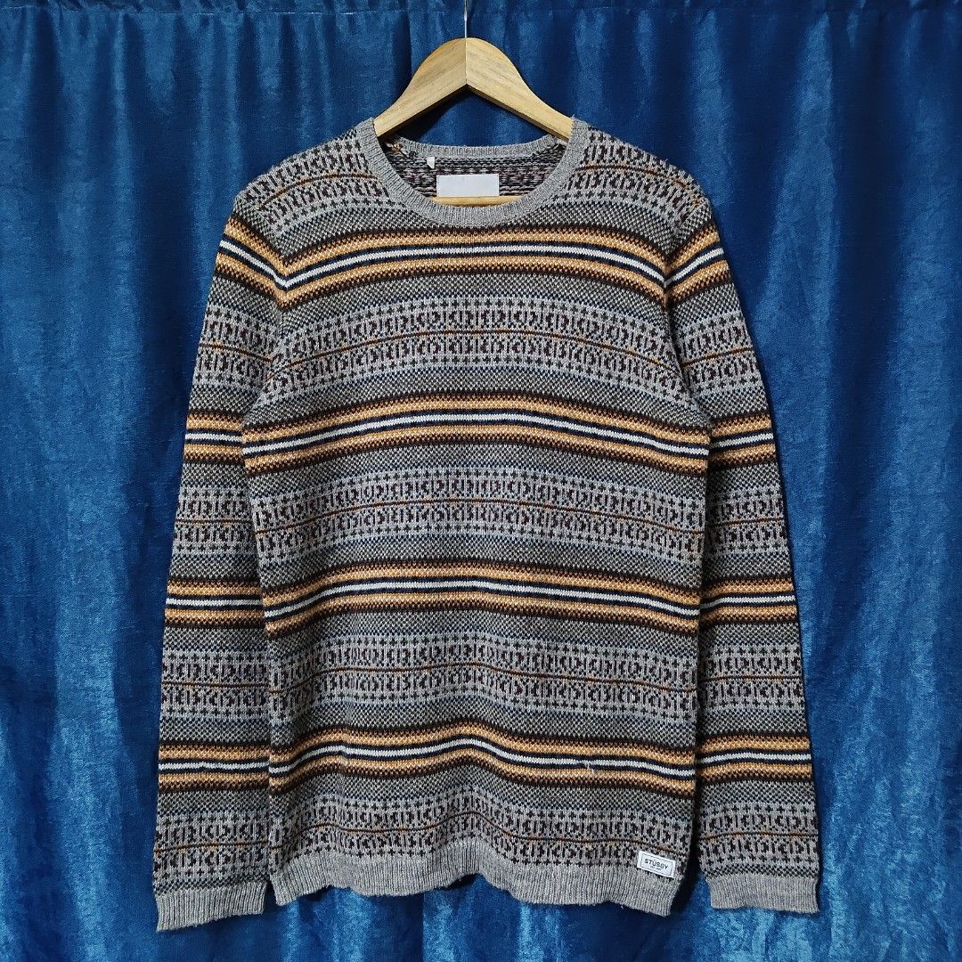 STUSSY AZTEC PATTERN KNITTED (Category: Coats, Jackets and Outerwear) located in Makati City. Submitted by upcycled.closeth (Listing ID 1466616066, Image 1). Description: - Authentic Stussy product - Gray / longsleeve - Size: Large to Xlarge (men's) - Like new - Authentic - flaws: no flaws - Excellent condition - Need wash, fresh from bale - Features design of Stussy Aztec pattern - Material: 100% knitted !!STILL NEGOTIABLE!!.
