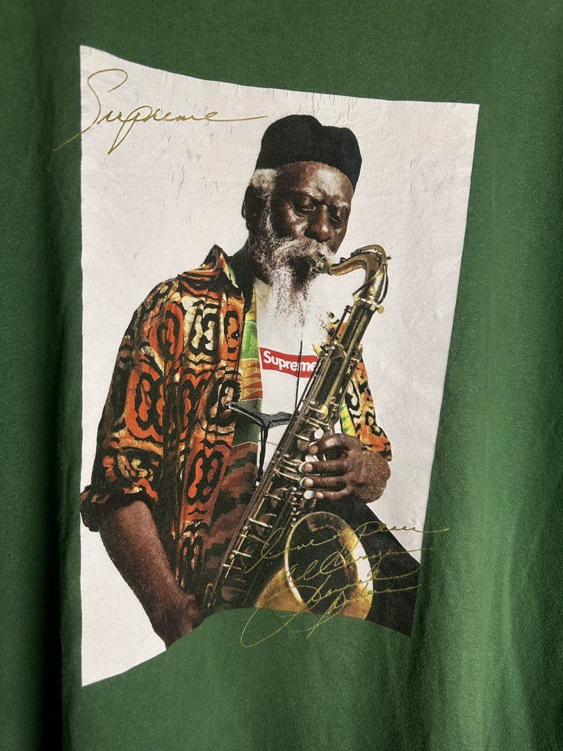 Supreme Pharoah Sanders Tee (Category: Tshirts & Polo Shirts ) located in Marikina City. Submitted by swiftsian (Listing ID 1466661251, Image 2). Description: Supreme Pharoah Sanders Tee 'Light Pine' - Size: Medium - Issue: Crack Print - Manage your expectations. Some issues may not be seen or indicated. - Color may vary due to lighting Shipping: Lalamove/J&T .