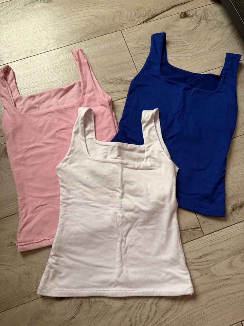 TAKE ALL double lining square neck tank tops (Category: Sleeveless) located in Quezon City. Submitted by stuffbyviel (Listing ID 1466679221, Image 1). Description: - Set of 3 versatile colours: Pink, White, and Blue - Soft and stretchy fabric for all-day comfort - Classic square neck design with a flattering fit - Perfect for layering or wearing on its own - Standard sizing, fits true to size.