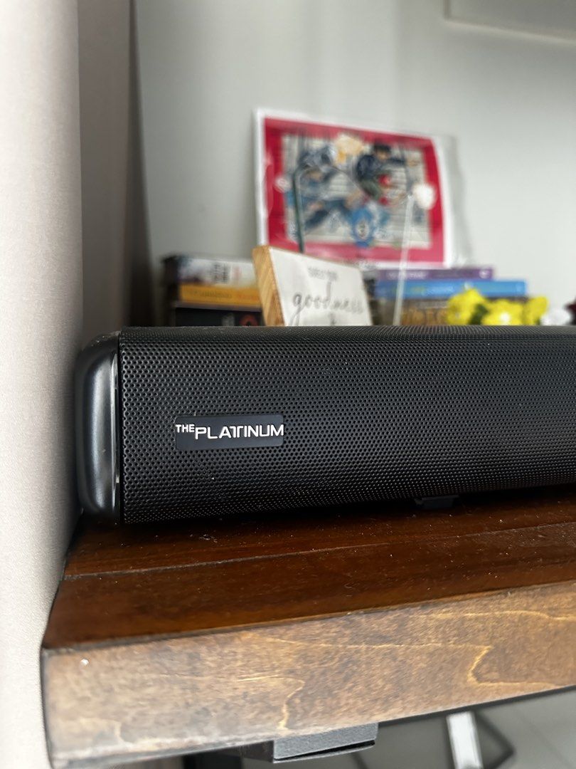 The Platinum Dolby Audio Soundbar (Category: Soundbars, Speakers & Amplifiers) located in Manila. Submitted by skywalker14 (Listing ID 1466589575, Image 3). Description: - Brand/Model: Platinum Soundbar - Audio: Dolby Audio support for immersive sound and clear dialogue - Design: Sleek black mesh grille with convenient top physical controls - Controls: Power, volume adjustment, and input switching - Condition: Clean unit, perfect for upgrading yo