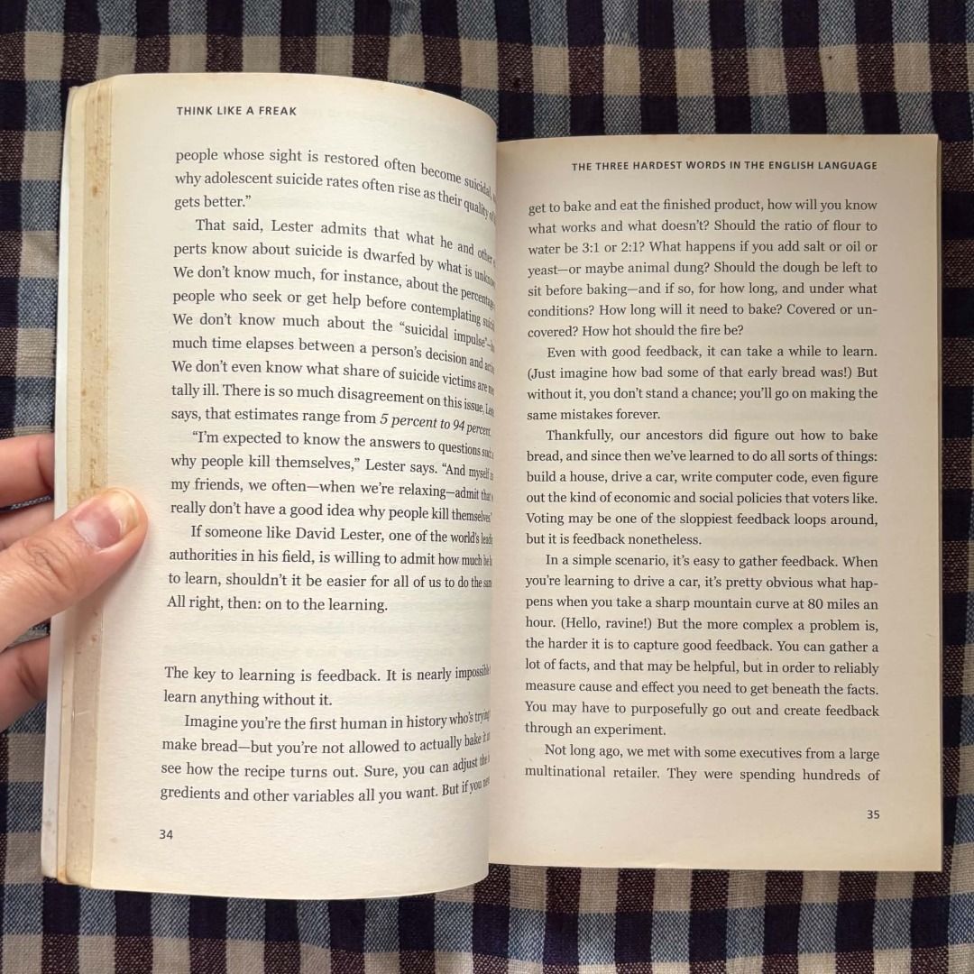 Think Like a Freak by Steven D. Levitt & Stephen J. Dubner (Category: Storybooks) located in Pasig City. Submitted by patacab (Listing ID 1466768415, Image 3). Description: - Secondhand, yellowed due to age - Lightly used - Please see photos for the actual condition.