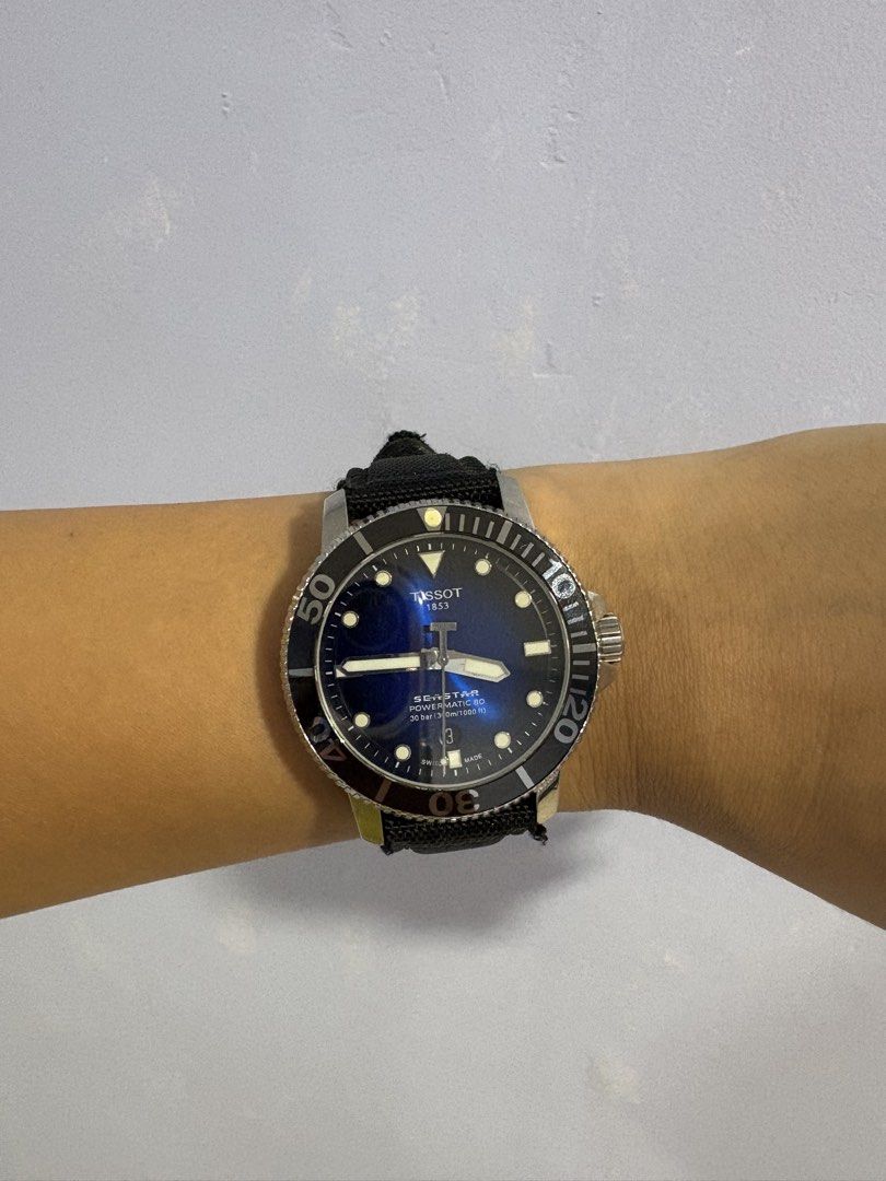 Tissot Seastar 1000 Powermatic 80 (Category: Luxury Watches) located in Navotas City. Submitted by heiresslovecloset (Listing ID 1466626893, Image 1). Description: Tissot Seastar 1000 Powermatic 80 (specifically corresponding to reference T120.407.17.041.01 when equipped with a textile strap, or T120.407.17.041.00 on rubber). Key Specifications: • Movement: Swiss Automatic Powermatic 80 caliber, offering up to an 80-hour power reserve. • Case Siz