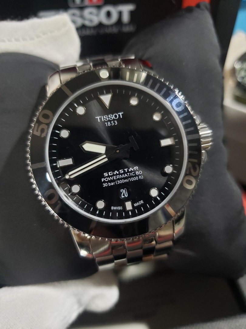 Tissot Seastar Powermatic 80 (Category: Men's Watches) located in Manila. Submitted by aziraag (Listing ID 1464849576, Image 2). Description: Tissot Seastar Powermatic 80 (Pre-Owned) Swiss Made 🇨🇭 Ref. # T120.407.11.051.00 Mall Price : 60,100 My Price : 29,980 only! 43mm size Ceramic Bezel Sapphire crystal Up To 80 Hours Power Reserve 9.5/10 Cosmetics Complete Full Set Box, hangtag, extralinks, manual and warranty card Authenticity guaranteed. 
