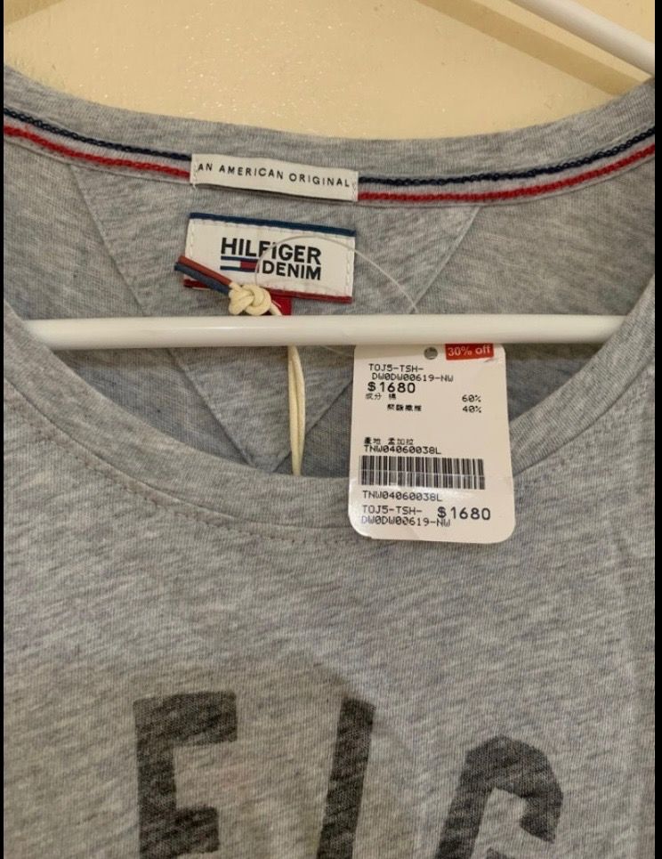 Tommy Hilfiger Tshirt Womens (Category: Shirts) located in Valenzuela. Submitted by clickandshoppreloved (Listing ID 1466625392, Image 3). Description: Tommy Hilfiger Tshirt Womens SRP NT1680 | PHP 3K Sale Price 995 Onhand, Original Brandew Large Ontag, (28L x 16.5W) Color : Grey.