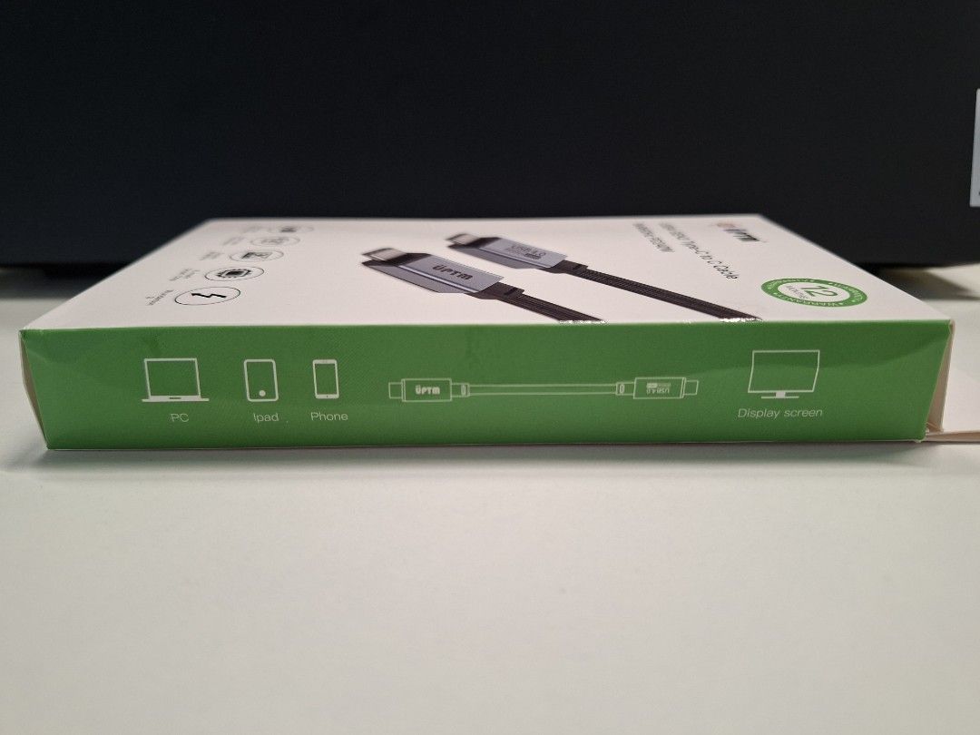Type-C to C Cable (Category: Cables & Adaptors) located in Pasig City. Submitted by ed.08 (Listing ID 1466569657, Image 3). Description: - Brand: ÜPTM - Model: 88007 - Type: USB4 Gen3 Type-C to C Cable - Data Transmission: Up to 40Gbps - Power Delivery: Up to 240W (5A Max) - Video Resolution: Up to 8K@60Hz - Compatibility: USB3.2/3.1 and Thunderbolt 3 - Features: E-mark Smart Chip, high-quality oxygen-free copper wire - Warranty: 12 months 《price