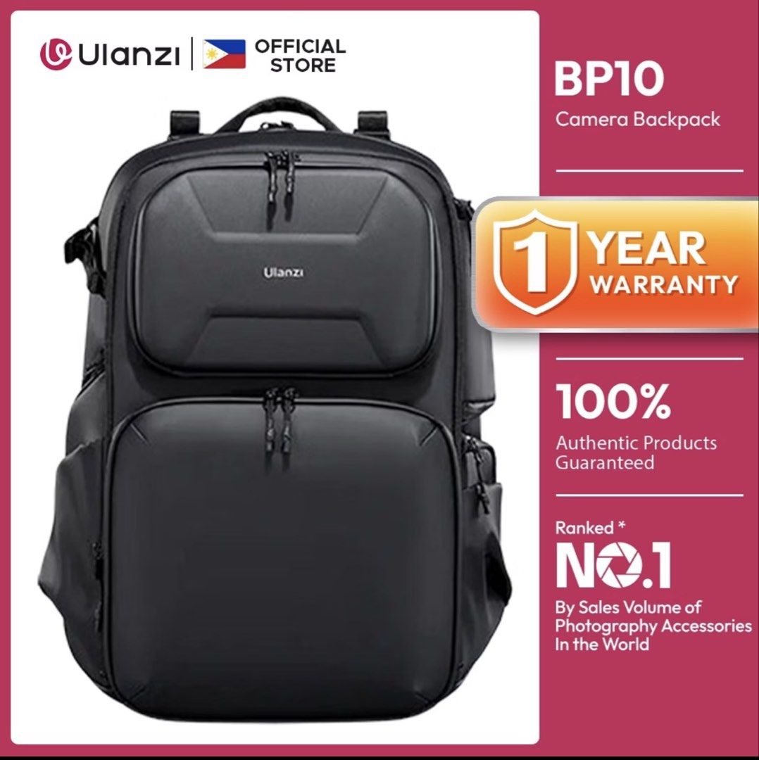 Ulanzi BP10 Camera Backpack (Category: Camera Bags & Carriers) located in Mandaluyong City. Submitted by ericbanes (Listing ID 1466709149, Image 1). Description: - Brand/Model: Black Ulanzi BP10 Camera Backpack - Protection: Hard shell front compartment and durable exterior fabric - Comfort & Carry: Thick padded shoulder straps and side grab handle - Gear Storage: Spacious interior with multi-pocket layout for cameras, lenses, and accessories - E