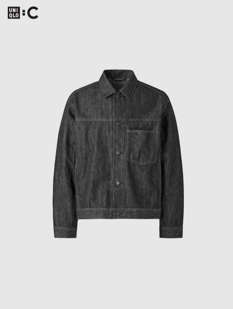 Uniqlo C Denim Jacket Black (Category: Coats, Jackets and Outerwear) located in Cavite. Submitted by janpolll (Listing ID 1466571534, Image 2). Description: - Authentic Uniqlo C Collection denim jacket - Color: Dark charcoal black - Style: Classic trucker silhouette with a relaxed, boxy fit - Details: Single chest pocket, metal buttons, and back waist adjusters.
