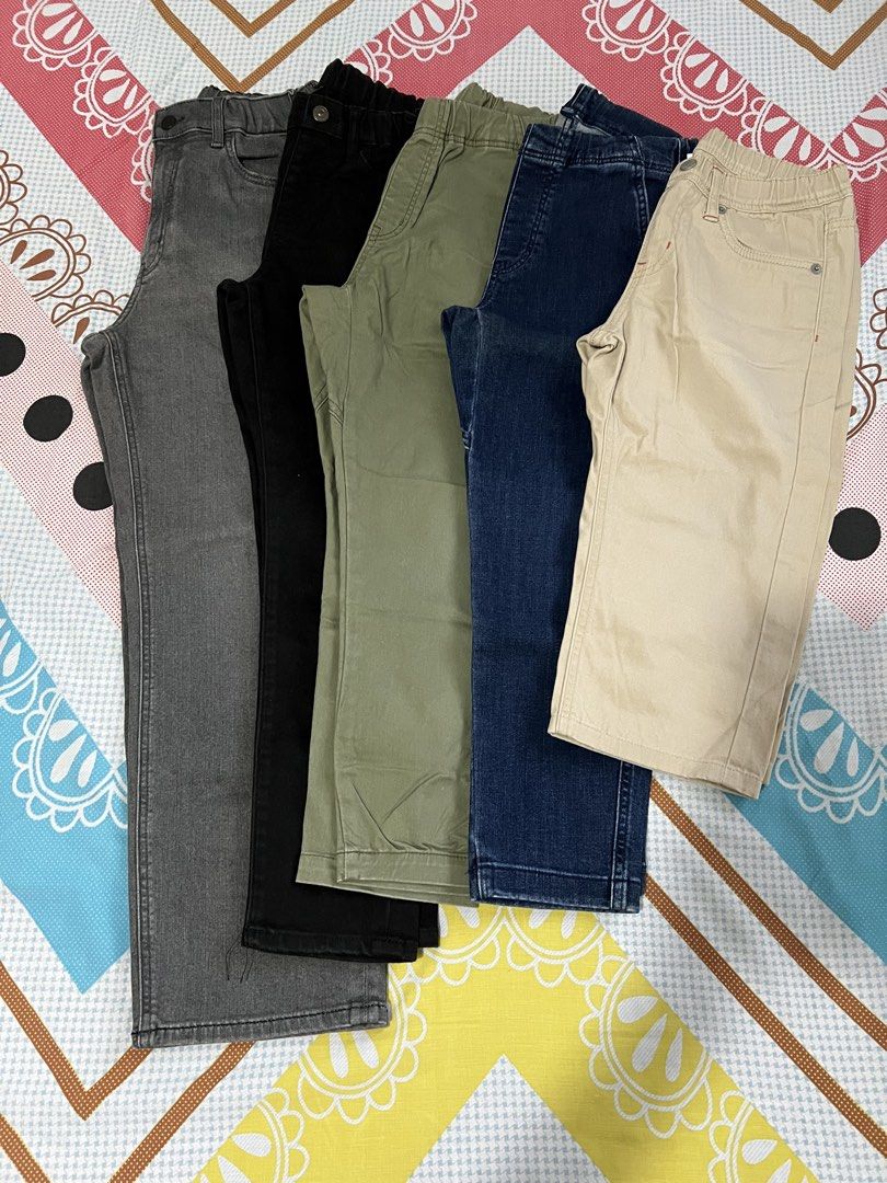 Uniqlo Kids Pants (Category: Babies & Kids Fashion) located in Caloocan City. Submitted by allotherthings26 (Listing ID 1466730541, Image 1). Description: - Bundle of 5 Uniqlo kids pants (Beige, Dark Blue, Green, Black, Grey) - Size 130: Fits height 125-135cm, waist 53-59cm - Comfortable stretch material with easy-on elastic waistbands - Equipped with functional pockets for everyday convenience - Ideal for school or casual wear and easy to mix an