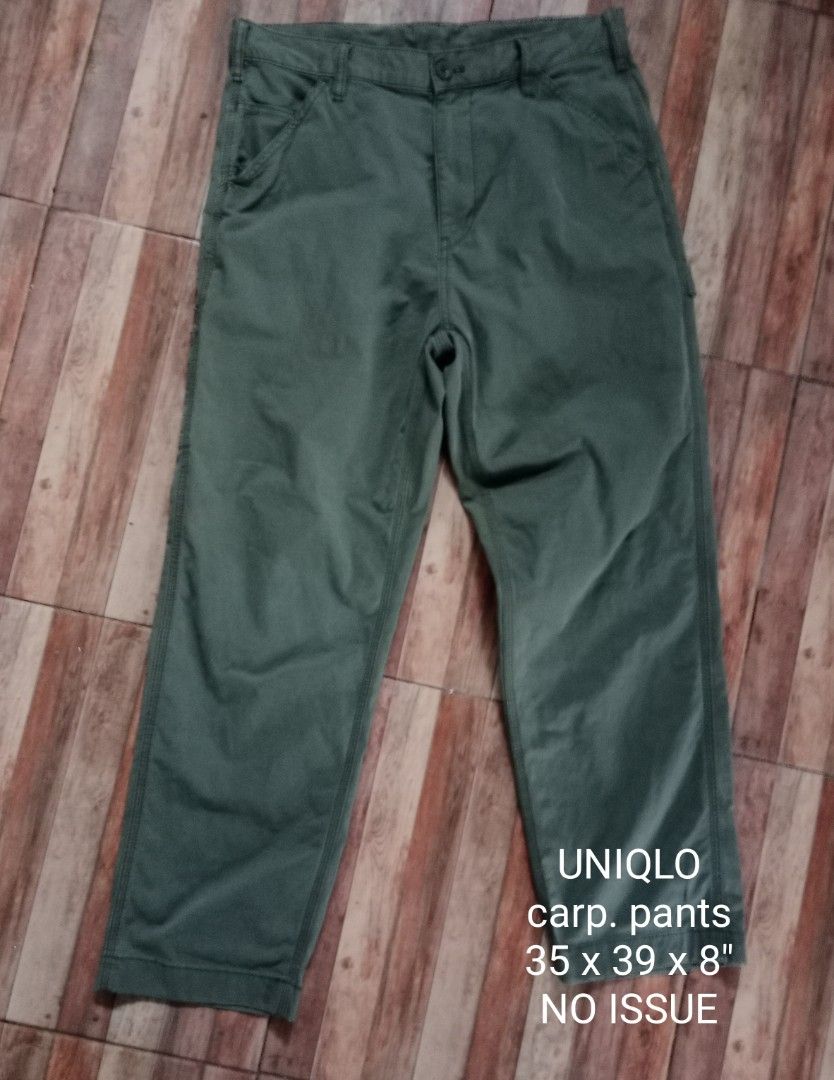 UNIQLO Olive Green Carpenter Pants Size M (Category: Jeans) located in Silang. Submitted by densrodrig08604 (Listing ID 1466757913, Image 1). Description: - Brand/Item: Uniqlo olive green carpenter pants - Size: M - Features: Utility side pockets, back patch pockets, and contrast stitching - Waist: Inside drawstring for an adjustable fit - Material: Sturdy cotton fabric -verygood condition -no ussue / needwash -payment 1st,gcash -shipp via flash 
