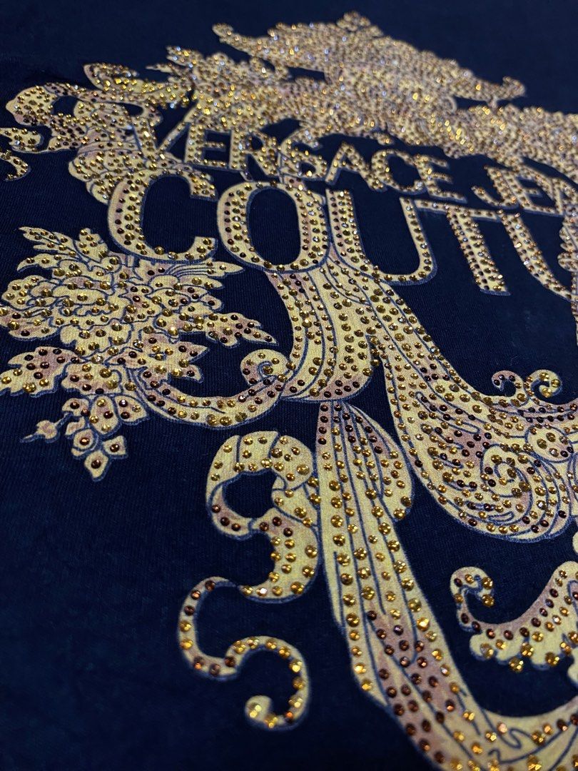 Versace rhinestones (Category: Tshirts & Polo Shirts ) located in Manila. Submitted by guud_findsph (Listing ID 1466747823, Image 2). Description: Excellent to new condition No issue Complete rhinestones Size large Dimes 22.5/29.
