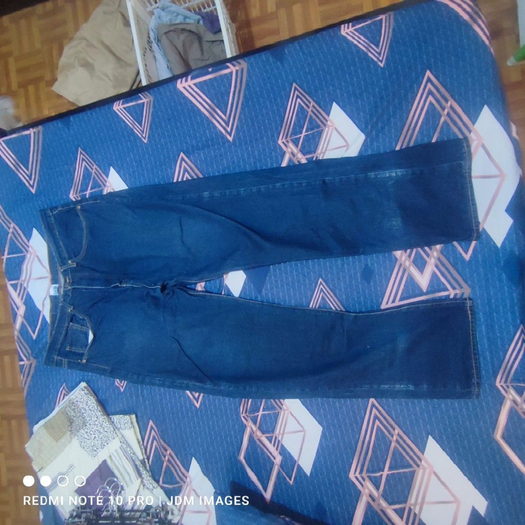 Vintage Bape City Jeans (Category: Jeans) located in Antipolo. Submitted by klashnikov (Listing ID 1466769577, Image 3). Description: - BAPE City Jeans - Classic straight-leg fit - Dark blue wash - Iconic BAPE logo on back pockets - BAPE logo on front pocket - Button closure with BAPE logo Size:XL Dimes: waist 38", Length 42" Tags:complete tags Condition: excellent condition Honest issue: ape logo faded on right pocket see pics Payment option:Ban