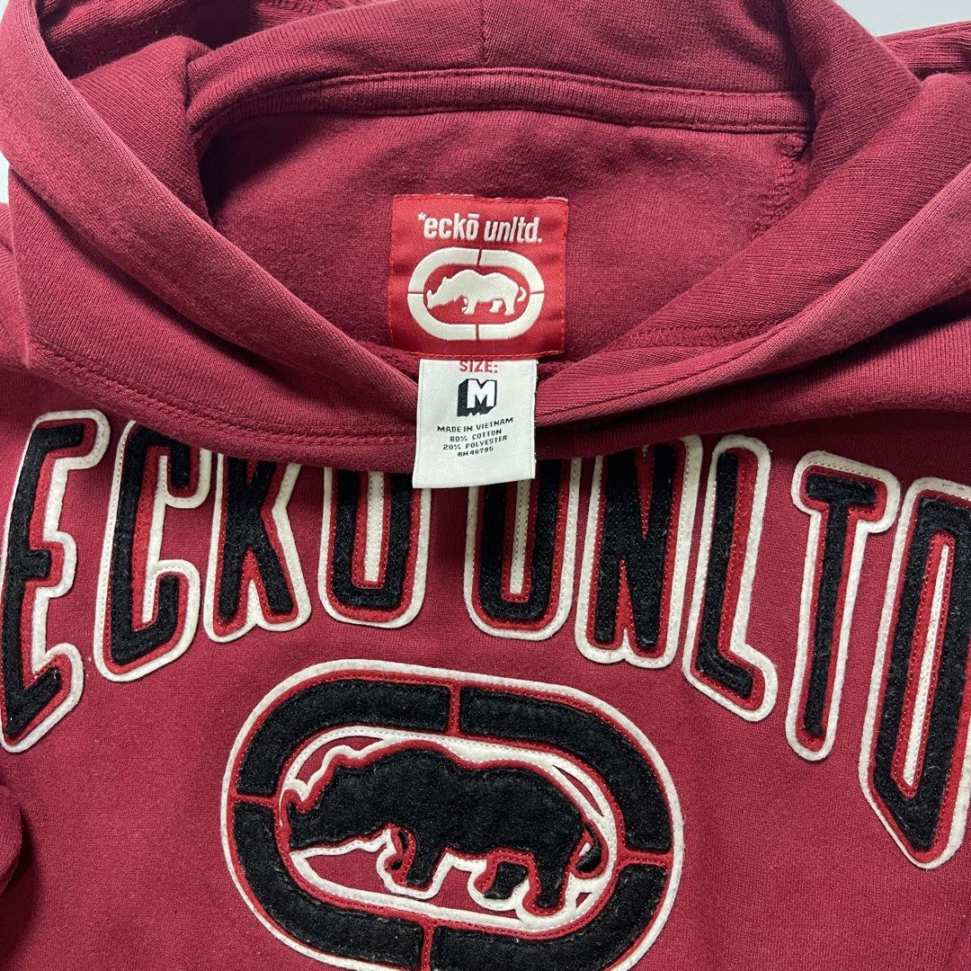 Vintage Ecko Unltd. Embroidered Rhino Pullover Hoodie (Red) (Category: Coats, Jackets and Outerwear) located in Baguio. Submitted by arii0707 (Listing ID 1466738242, Image 3). Description: Vintage Ecko Unltd. Embroidered Rhino Pullover Hoodie (Red) 1990s - Early 2000s Size M on tag.