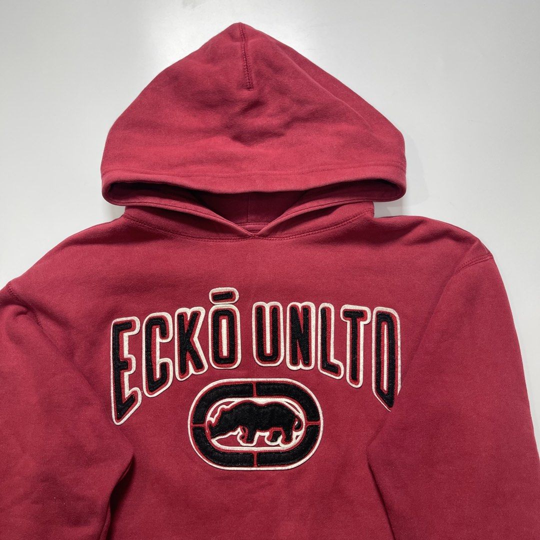 Vintage Ecko Unltd. Embroidered Rhino Pullover Hoodie (Red) (Category: Coats, Jackets and Outerwear) located in Baguio. Submitted by arii0707 (Listing ID 1466738242, Image 2). Description: Vintage Ecko Unltd. Embroidered Rhino Pullover Hoodie (Red) 1990s - Early 2000s Size M on tag.