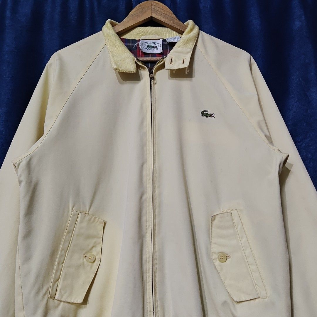 VINTAGE LACOSTE X IZOD HARRINGTON JACKET (Category: Coats, Jackets and Outerwear) located in Makati City. Submitted by upcycled.closeth (Listing ID 1466616726, Image 2). Description: - Authentic Vintage Lacoste product - Light yellow / long sleeve harrington - Size: Large (men's) - Like new - Authentic - flaws: no flaws - Excellent condition - Need wash, fresh from bale - Features design of Lacoste collaboration with Izod Harrington - Material: 1