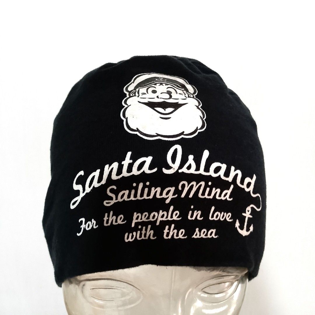 Vintage Original Captain Santa Beanie Hat (Category: Caps & Hats) located in Tuguegarao City. Submitted by thriftedtreasures101.1 (Listing ID 1466639681, Image 2). Description: Nostalgic 1980s - 1990s retro Japanese streetwear. The brand is famous for its marine-themed casual wear and iconic bearded sailor mascot. The hat prominently displays its signature slogans: "Santa Island - Sailing Mind" and "For the people in love with the sea." Made in J
