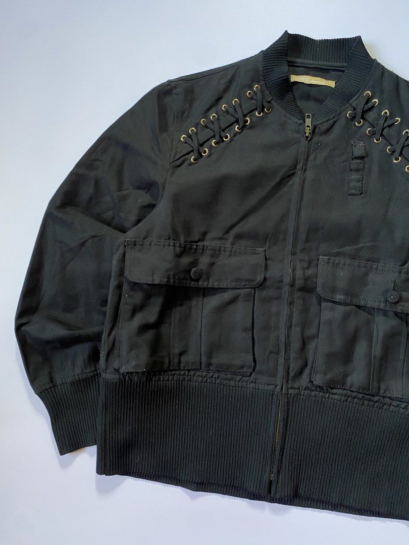 Vintage Orine Laced Up Utility Bomber Jacket (Category: Coats, Jackets and Outerwear) located in Baguio. Submitted by the_gunstore (Listing ID 1466678318, Image 3). Description: Size tagged: 1 Issue: None Width:18 Length:22.5 Shoulder:15.5 Sleeve:22.5.