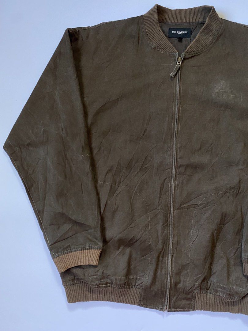 Vintage U.S. Boarder Kixx Oversized Distressed Bomber Jacket (Category: Coats, Jackets and Outerwear) located in Baguio. Submitted by the_gunstore (Listing ID 1466690213, Image 3). Description: Size tagged: XL Issue: None Width:26.5 Length:30.5 Shoulder:25 Sleeve:25.