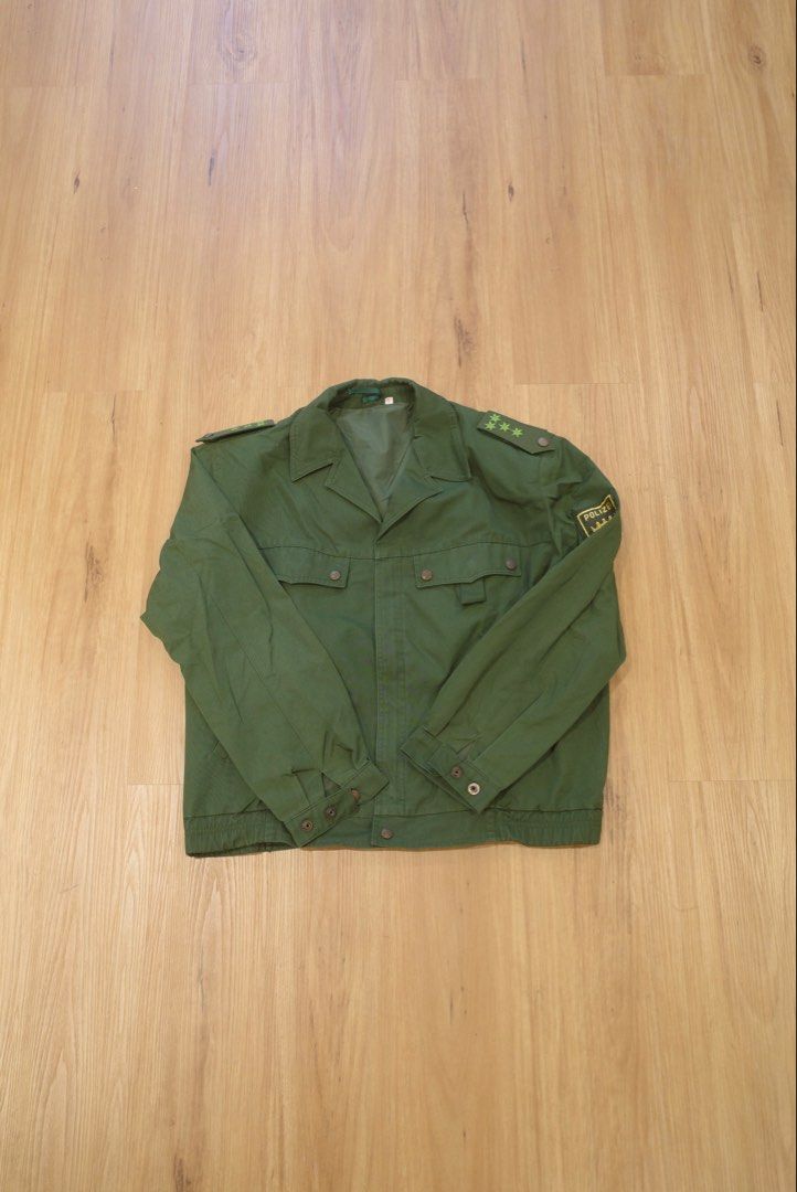 Vintage West Germany Polizei Jacket (Category: Coats, Jackets and Outerwear) located in Pasig City. Submitted by rinse___repeat (Listing ID 1466659365, Image 1). Description: Vintage West Germany Polizei Jacket This is a vintage uniform jacket of the West German police dating between the 1970s to early 2000s, before the transition to blue uniforms. The jacket is recognizable due to the “Polizei” patch on the arm, shoulder pads, and shoulder board