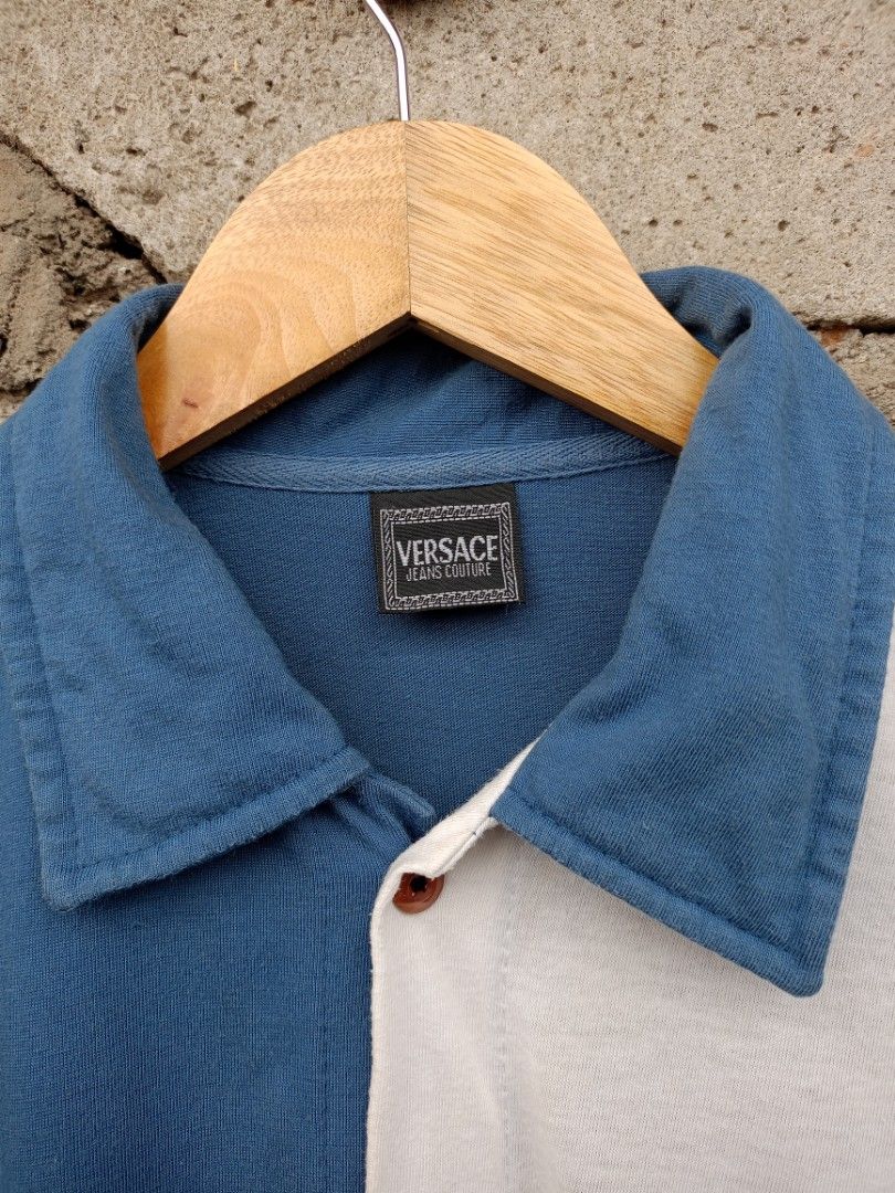 Vèrsácè Polo Shirt" (Category: Tshirts & Polo Shirts ) located in Manila. Submitted by robco (Listing ID 1466564979, Image 2). Description: Vèrsácè Polo Shirt" Length - 31.6 Width - 21.5 Size - XL Color rate - 8.7/10 Excellent Condition Issue - Frayed, loose stitch, minimal lints & need wash MINE - 200 #ukayukay #ukayukayphilippines #bidding #versacepoloshirt.