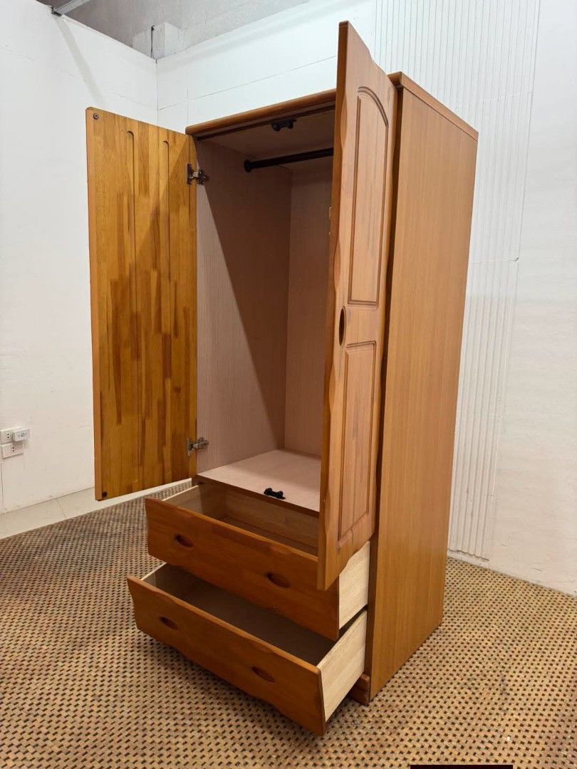 Wadrobe (Category: Shelves, Cabinets & Racks) located in Meycauayan. Submitted by marygracecasimiro (Listing ID 1466773802, Image 3). Description: Wooden 2-Door Wardrobe with Mirror and Drawers Price: 9,500 L31.5 x W23 x H70 In good condition🩷.