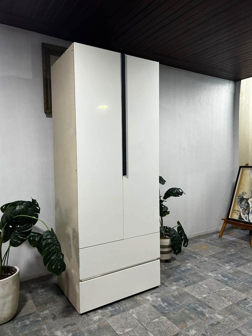 Wardrobe (Category: Shelves, Cabinets & Racks) located in Meycauayan. Submitted by marygracecasimiro (Listing ID 1466576814, Image 3). Description: 2 Door White Wardrobe Cabinet with Drawers from Korea P11,900 lang suki 31x25x82in Heavy Duty No issue Good Condition♥️ Minor Scratch Korea #WardrobeCabinet #SURPLUS #angelescity #Pampanga #highlightseveryone.