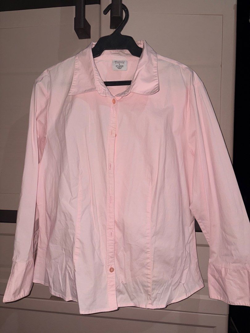 62. Westbound Light Pink Button-Down Long Sleeve Blouse (Size L / Cotton Stretch) (Category: Longsleeves) located in Manila. Submitted by athenabrave (Listing ID 1466741743, Image 1). Description: ✨ Preloved Westbound Cotton Stretch Button-Down Blouse ✨ Perfect for office wear, corporate chic styling, or casual smart casual days! • Brand: Westbound (US Department Store Brand) • Size: US Large (L) • Color: Light Pastel Pink / Baby Pink • Material:
