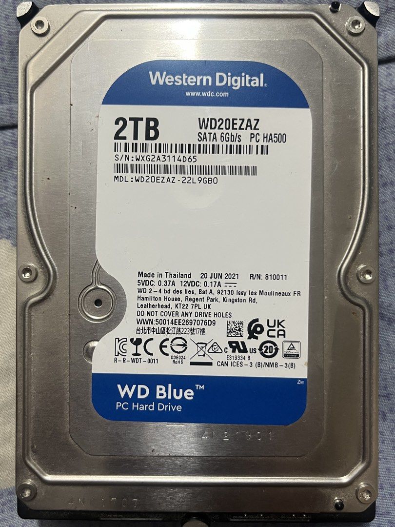 WESTERN DIGITAL BLUE 2TB HDD （分類：硬碟及儲存器）位於 Hong Kong。 由 selby_0521110 提交（商品編號 1466747624，圖片 1）。簡介： 2021年6月出廠，正常運作，不議價，上水交收。