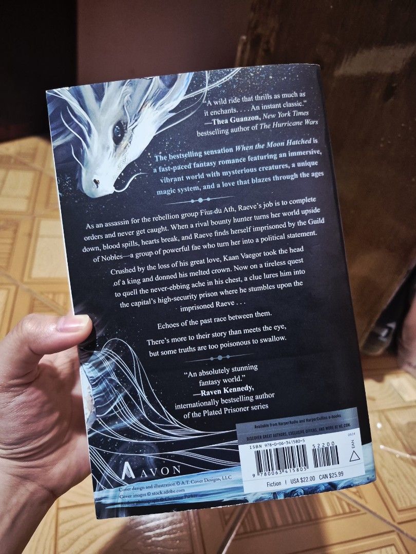 When the Moon Hatched by Sarah A. Parker (Category: Storybooks) located in Manila. Submitted by prelovedbyantonette (Listing ID 1466721591, Image 2). Description: - Title: When The Moon Hatched (Book 1) by Sarah A. Parker - Format: Paperback (Avon edition) - Condition: Brand New, Unsealed (nasira plastic nya), Never read ; No other issues unless indicated - RFS: Already bought the HB - MOP: Gcash /Bank Transfer - MOD: LBC, J&T, Lalamove / Meetup 