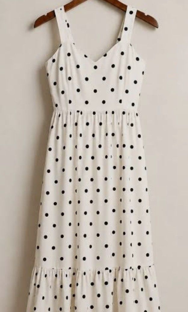 White polka dot strappy dress (Category: Dresses) located in Batangas. Submitted by micaelaul (Listing ID 1466577230, Image 2). Description: 32-34 bust 24-28 waist Mid length maxi sa 5 flat..
