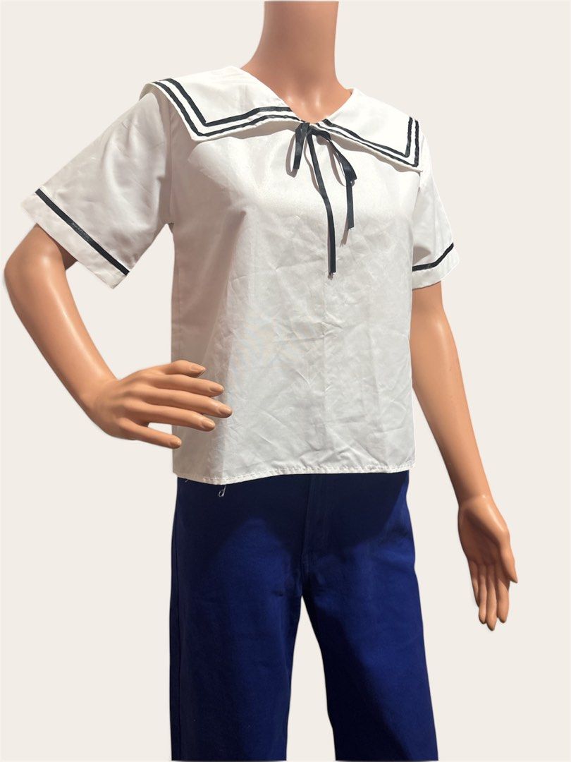 White Sailor Blouse with satin bow (Category: Blouses) located in Pasig City. Submitted by burtonxxx (Listing ID 1466622756, Image 2). Description: 18x 21 No flaws Code: noki.