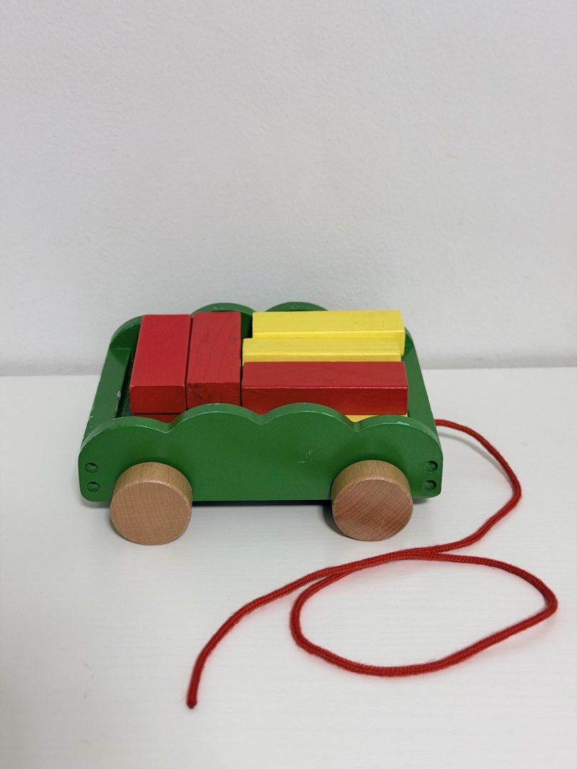 Wooden Pull Toy With Blocks (Category: Educational & Learning Toys) located in Quezon City. Submitted by treasures.delight (Listing ID 1466576836, Image 1). Description: pull toy with free blocks preloved • good condition • with free blocks price: ₱100 * This vibrant wooden block pull cart promotes gross motor development and stability as toddlers practice walking and navigating while pulling the cart along. It also boosts early cognitive and fin