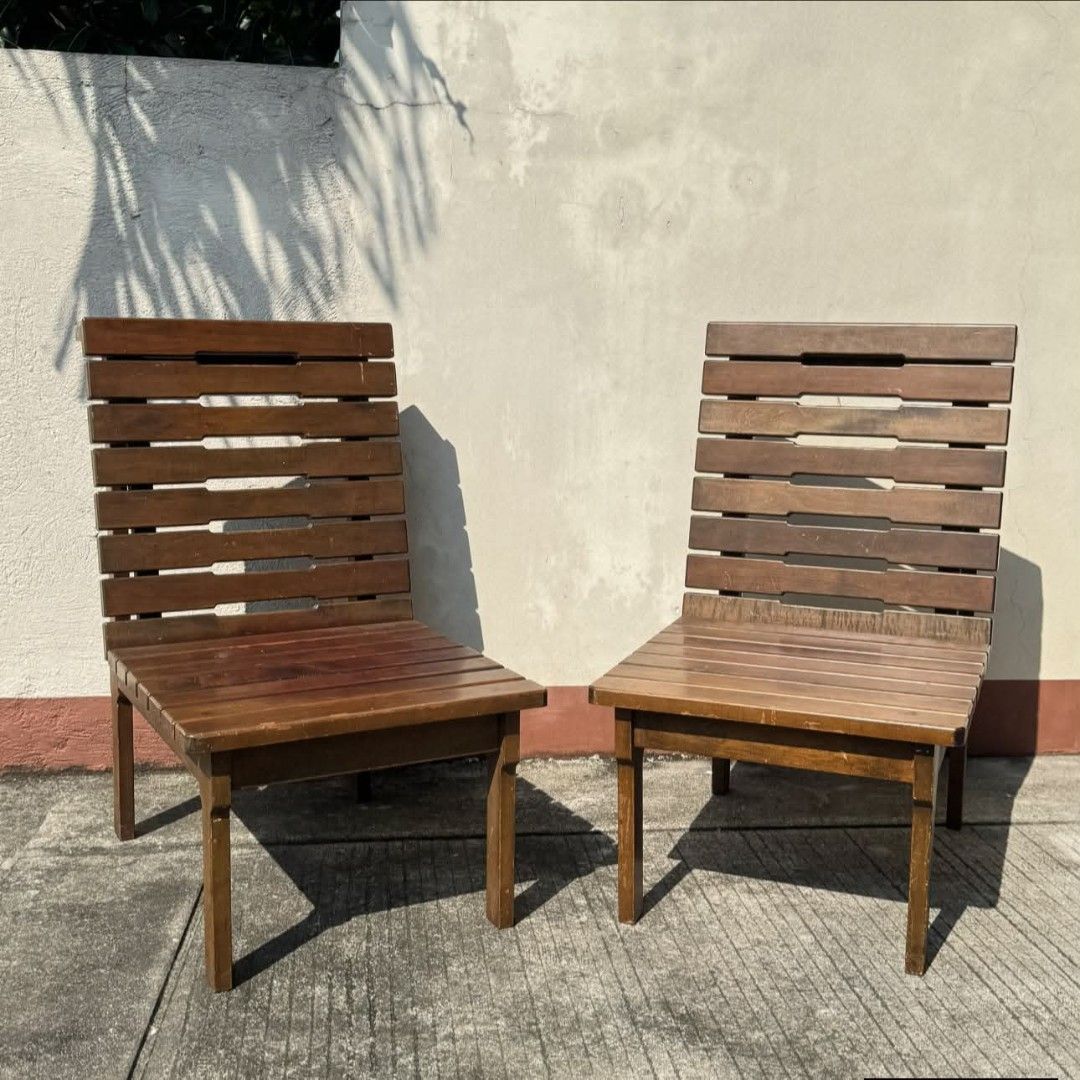 Wooden Slatted Chairs (Category: Chairs) located in Meycauayan. Submitted by marygracecasimiro (Listing ID 1466581251, Image 1). Description: Available - 2pcs Outdoor Wooden Slatted Chairs Perfect for alfresco chairs Looks like a bench when pushed together Solid wood, Quite heavy In good condition - minor signs of use 6k - set Check photos first before buying✅ DM to Inquire🧡 Item will be sold AS IS. Please refrain from purchasing if you are part