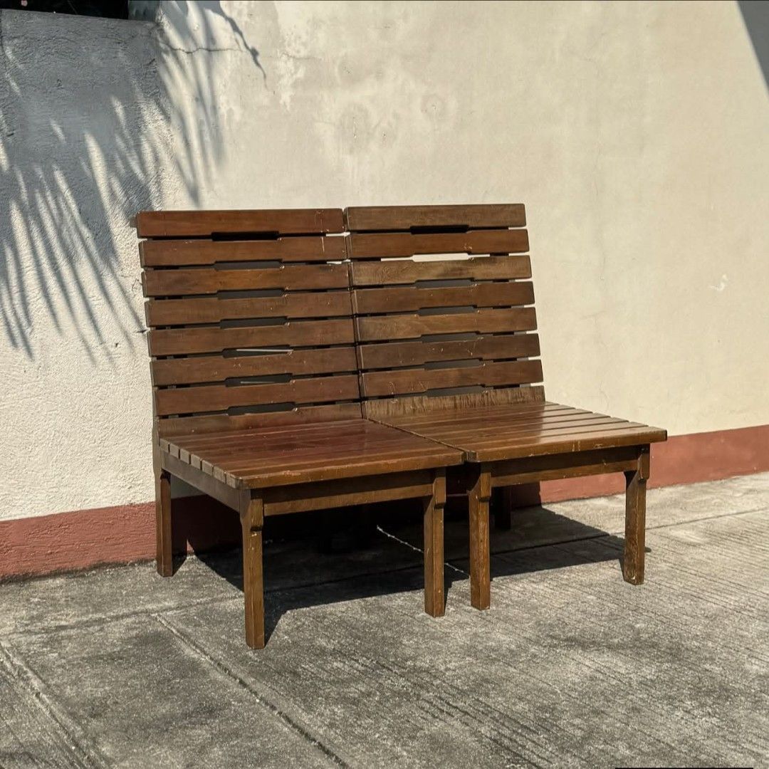 Wooden Slatted Chairs (Category: Chairs) located in Meycauayan. Submitted by marygracecasimiro (Listing ID 1466581251, Image 2). Description: Available - 2pcs Outdoor Wooden Slatted Chairs Perfect for alfresco chairs Looks like a bench when pushed together Solid wood, Quite heavy In good condition - minor signs of use 6k - set Check photos first before buying✅ DM to Inquire🧡 Item will be sold AS IS. Please refrain from purchasing if you are part