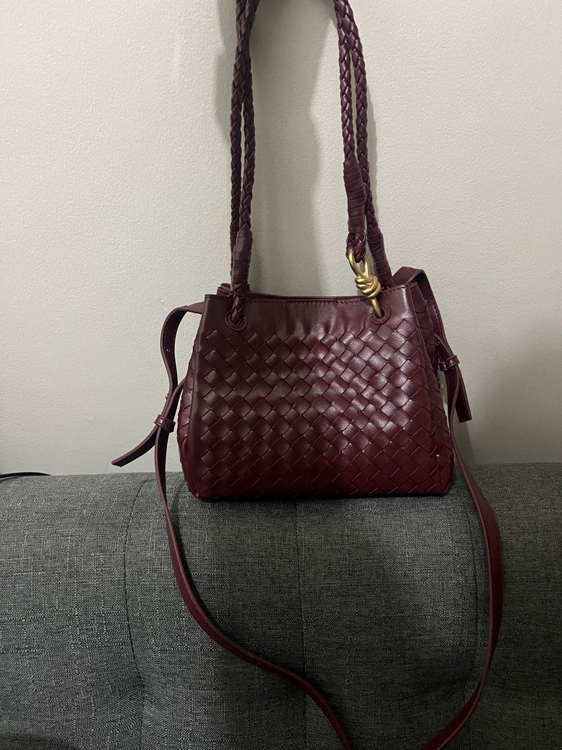 Small woven parachute bag (Category: Cross-body Bags) located in Manila. Submitted by aj3luv (Listing ID 1466663624, Image 2). Description: - color: red wine - In soft leather - it comes with long strap and inner wallet - can be shoulder or crossbody bag .
