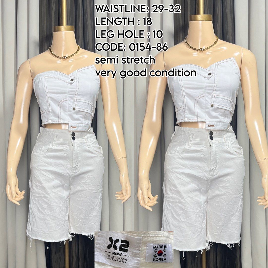 X2 Now White Denim Shorts (Category: Shorts) located in Naga. Submitted by rmapprl (Listing ID 1466704362, Image 1). Description: - Brand: X2 Now Collection Jeans Fashion and Design (Made in Korea) - Material: Semi-stretch denim - Waistline: 29 to 32 inches - Shorts length: 18 inches - Leg hole: 10 inches - Item Code: 0154-86.